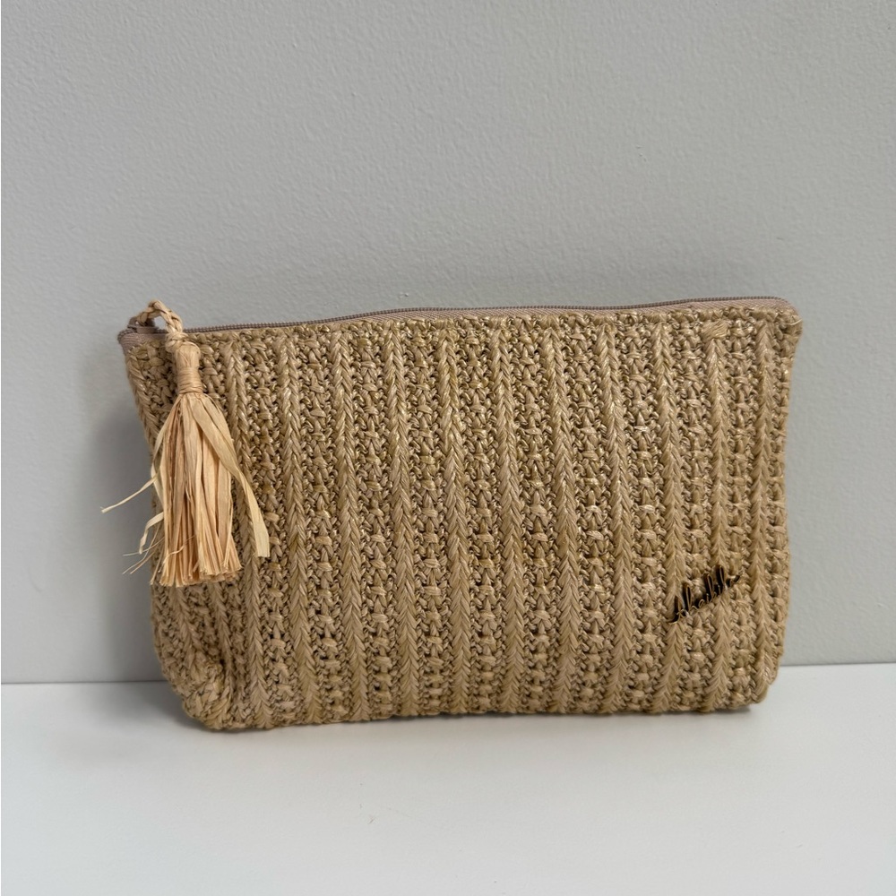 Thaikila Woven Straw Zip Small Pouch with Straw Tassel - Natural